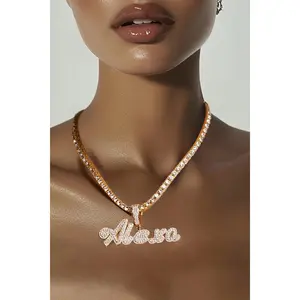 Gold Diamond Cursive Custom Daily Wear Necklace Dainty Necklace with Simulated Diamonds for All Skin Types Durable Solid Design
