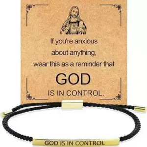 God Is In Control Inspirational Bracelets for Women Men Christian Faith Bracelets Handmade Letter Braided Bracelet Adjustable Stainless Steel Christmas Birthday Gifts Jewelry