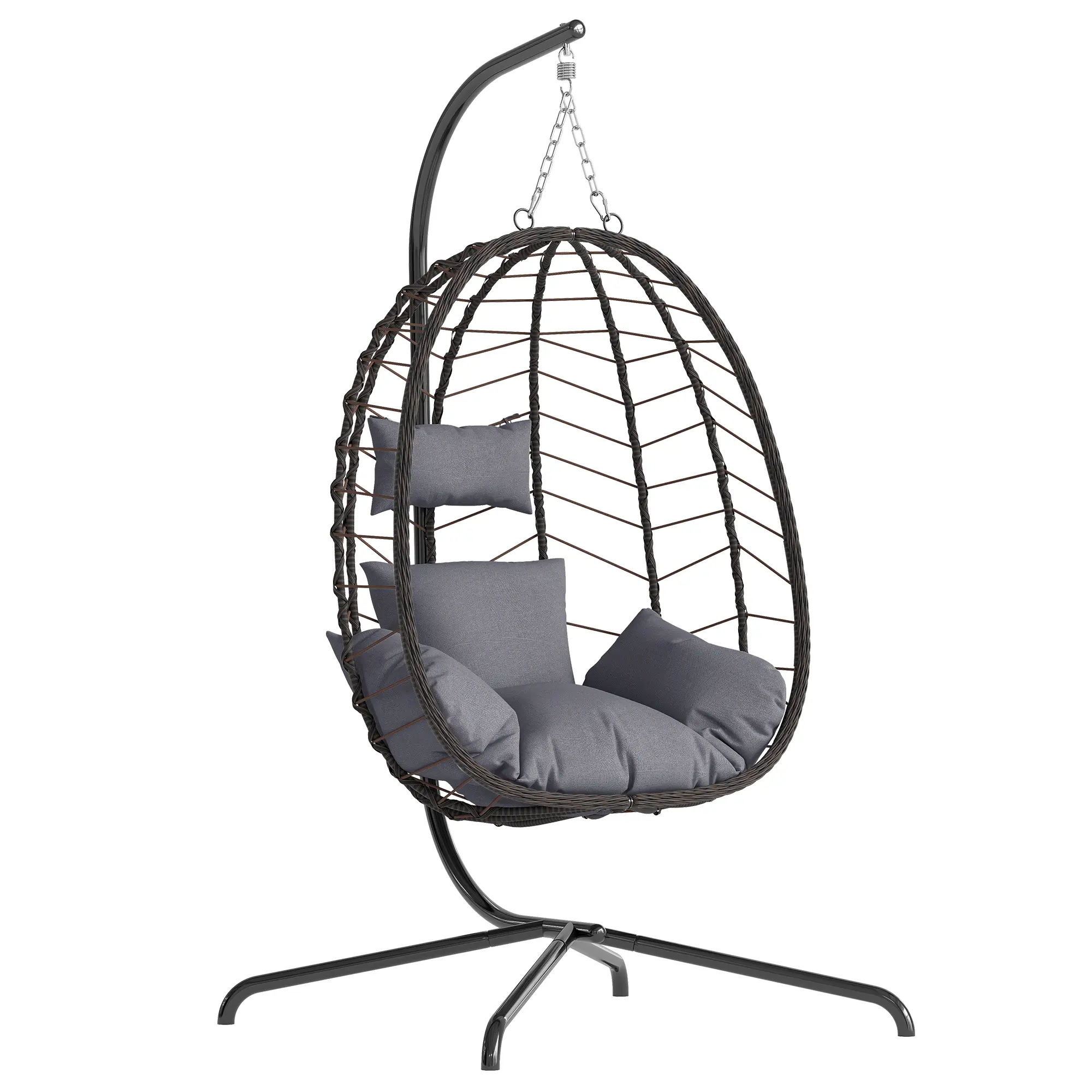 Patio Swing Egg Hanging Chair with Stand, Foldable Wicker Rattan Chair with Cushion, Pillow Holder for Indoor Outdoor Patio Garden Balcony,Summervibes
