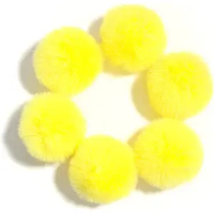 Fluffy Faux Fur Pompom Ball with Tiny Cord for Hat Shoes Garment Accessories 2.8in Pack of 6pcs Yellow