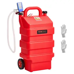 【fathersdaygift】VEVOR Fuel Caddy, 16 Gallon, Portable Fuel Tank with 12V DC 2.5 GPM Electric Fuel Transfer Pump, 4 ft Delivery Hose & Auto-Stop Sensor Nozzle, Tank Adapters, Suitable for Diesel & Gasoline, Red