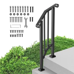 1-2 Step Handrails For Outdoor Use For Seniors Porch Deck Retro Arch Black, Weatherproof Aluminum Stair Railing System With Anti-Slip Grip, Durable Rust-Resistant Construction, Easy Install Steps Patio Balcony Safety Balustrade