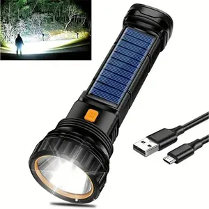 Zorara LED Solar Flashlight, USB Rechargeable Waterproof Outdoor Flashlight, Camping Accessories,Outdoor Essential ltems, Camping Gear
