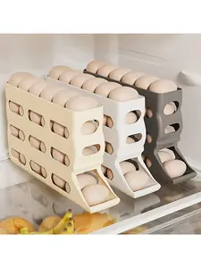 4-Layer Refrigerator Egg Rack With Automatic Rolling Egg Retrieval, White Storage Box With Automatic Rolling Egg Design, Space Saving, White Storage Box, Christmas Gift Selection