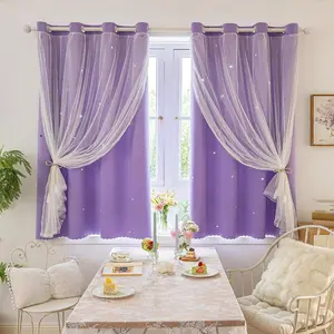 Star Pattern Curtain, 1 Count Double Layer Design Curtain, Modern Home Decorative Curtain for Bedroom, Living Room, Study Room, Hotel, Window Curtain