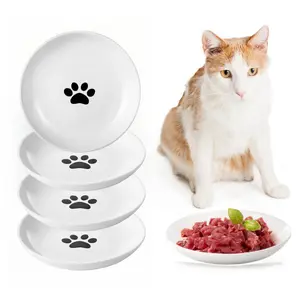 Cat Paw Pattern Pet Bowl, 4 Counts/set Pet Feeding Plate, Pet Feeding Supplies for Cats and Small Dogs, Easy to Clean, Suitable for Feeding, Drinking