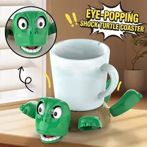 Pressure-relieving, squint-eyed turtle and tortoise cup coaster, hilarious stress relief toy, office pressure release gadget, fun little gadget