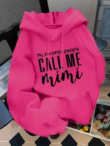 Women's Fall Winter Hooded Sweatshirt, My Favorite People Call Me Mimi Letter Print Loose Long Sleeve Everyday Pullover, Casual Daily Wear Womenswear
