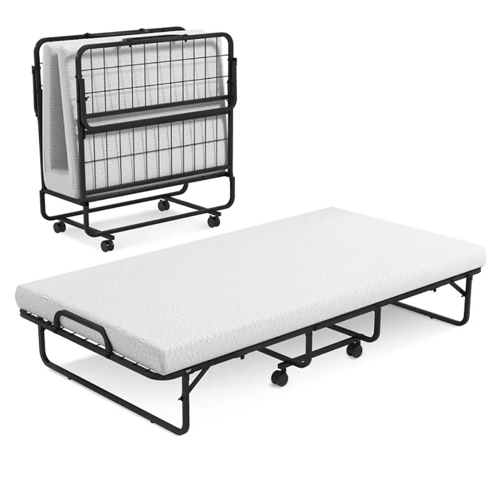 Folding Bed with Mattress for Adults, 75''x38'' Rollaway Bed Foldable Bed with Twin Mattress, Space Saving Portable Bed for Small Place
