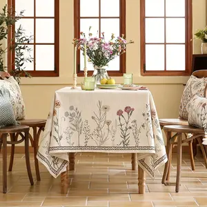 1pc Linen Floral Tablecloths for Rectangular Dining Tables, Linen Tablecloths with Colorful Flower Patterns, Thanksgiving Kitchen Decorations, Parties, and Christmas Banquets 51x51/51x70/56x83/56x103 Inch