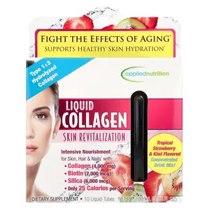 Applied Nutrition Liquid Collagen, Skin Revitalization, Tropical Strawberry & Kiwi, 10 Liquid-Tubes, 3.35 fl oz (100 ml)