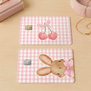 Cute Bunny and Cherries Coquette Card Sticker Cover, Waterproof Vinyl Skin, 3.37x2.12 in Premium Scratch-Resistant Laminated Aesthetic Protection for Standard Credit Cards