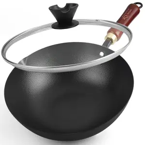 Souped Up Recipes 10 Inch Carbon Steel Wok For Electric, Induction and Gas Stoves (Lid and User Guide Video Included)