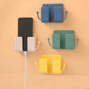 1pc Wall Mounted Phone Charging Storage Box TV Air Conditioner Remote Control Board Storage Box Yellow Storage Rack For Home