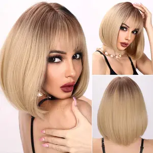 SMILCO/14-inch | Ombre Golden Straight Bob with Bangs | SM167