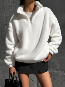 Women's Coral Fleece Half-Zip Sweatshirt, Warm & Comfortable, Versatile Daily Wear, Perfect for Various Occasions