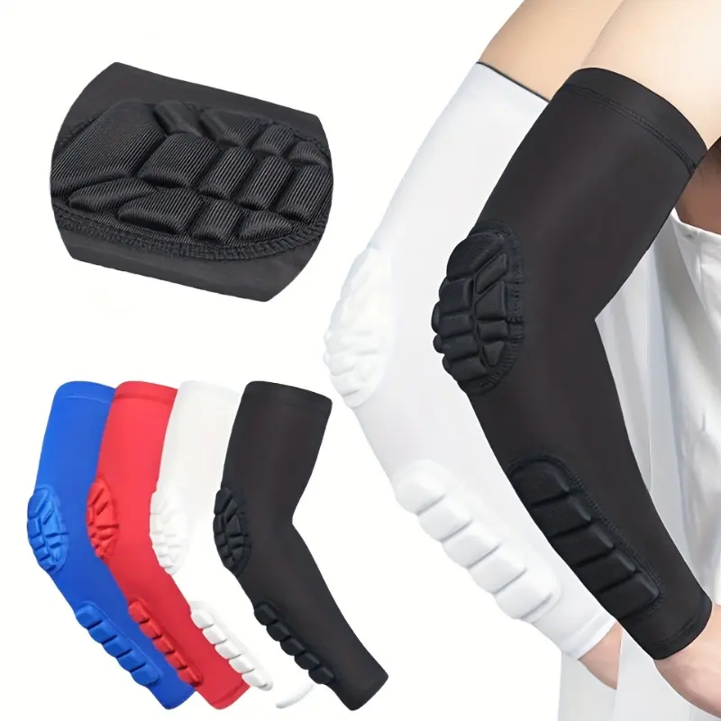 Men's Elbow-Length Arm Sleeve with Honeycomb Pattern & Protective Padding, Sporty Gear for Basketball & Volleyball - 1 Piece