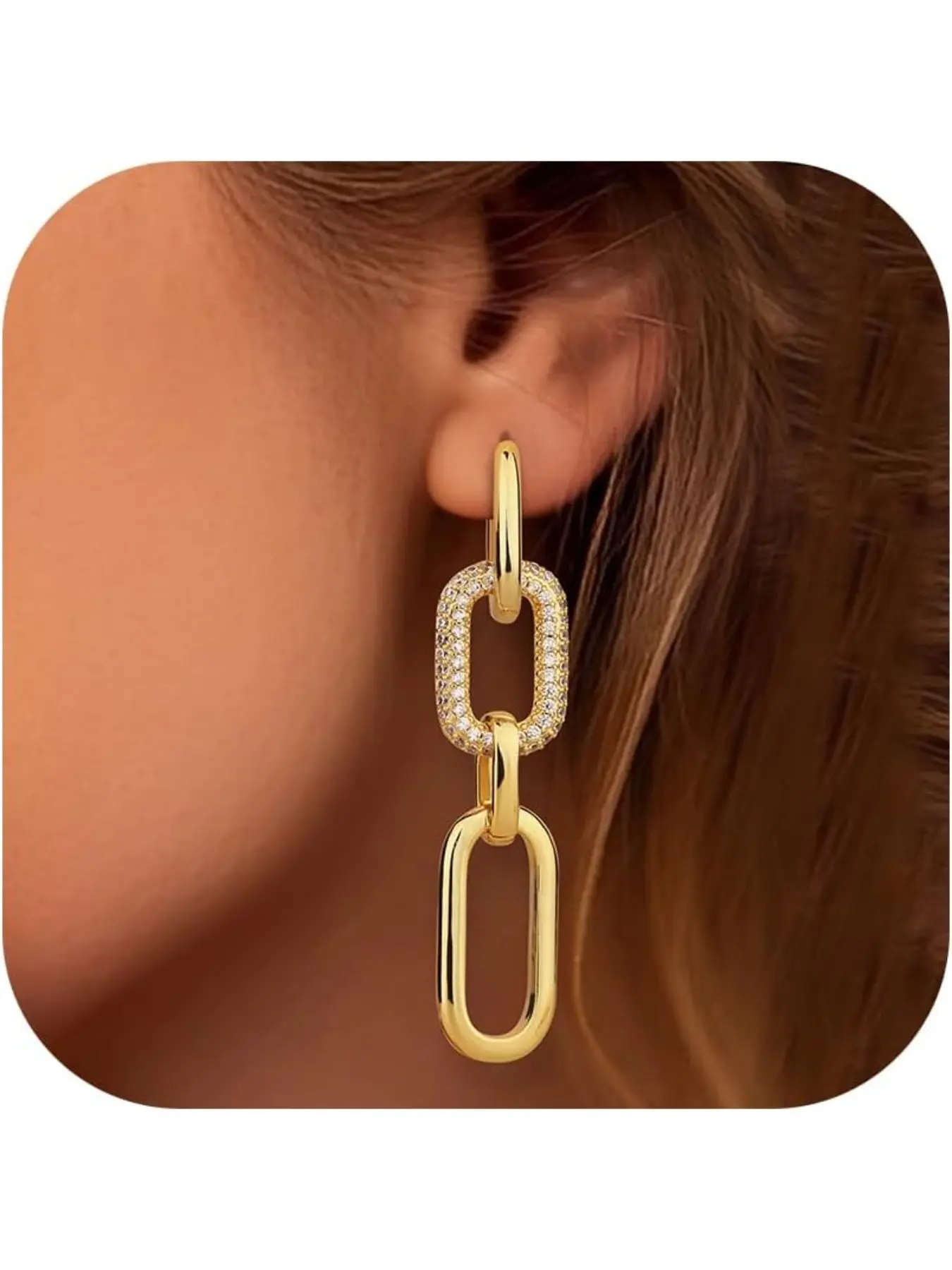 Gold Earrings for Women Convertible Hoops Earrings Huggie Earrings Long Link Chain Earrings Dangle Drop Earrings Hypoallergenic Sleeper Earrings Gold Hoops Earrings for Women Girls Tear Drop Earring Hoop Shape Earrings Earrings Jewelry