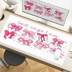 Desk Pad Pink Butterfly Christian Affirmations Gaming Mousepad XXL With Non-Slip Rubber Base Stitched Edges Surface For PC Gamers, Office Workers, Home Use, Fun Desk Supplies, Christmas Gift Idea, Cute Desk Accessories