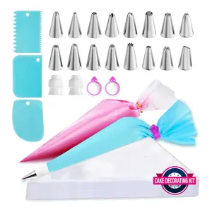 124 Pcs Cake Decorating Kit,Piping Bags Tips Set, 100 Anti Burst Piping Bags, 1 Reusable Pastry Bags, 3 Cake Scrapers, 2 Couplers, 2 Icing Bags Ties