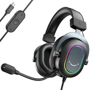 FIFINE H6 Gaming Headset for PC-Wired Headphones with Microphone, 7.1 Surround Sound Computer USB Headset for Laptop, Streaming Headphones on PS4/PS5, with there EQ Mode, RGB, Soft Ear Pads