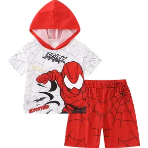 Boys'  #SummerVibes Hooded Short-Sleeve Top and Shorts Set - Casual Outfit with Spider Print