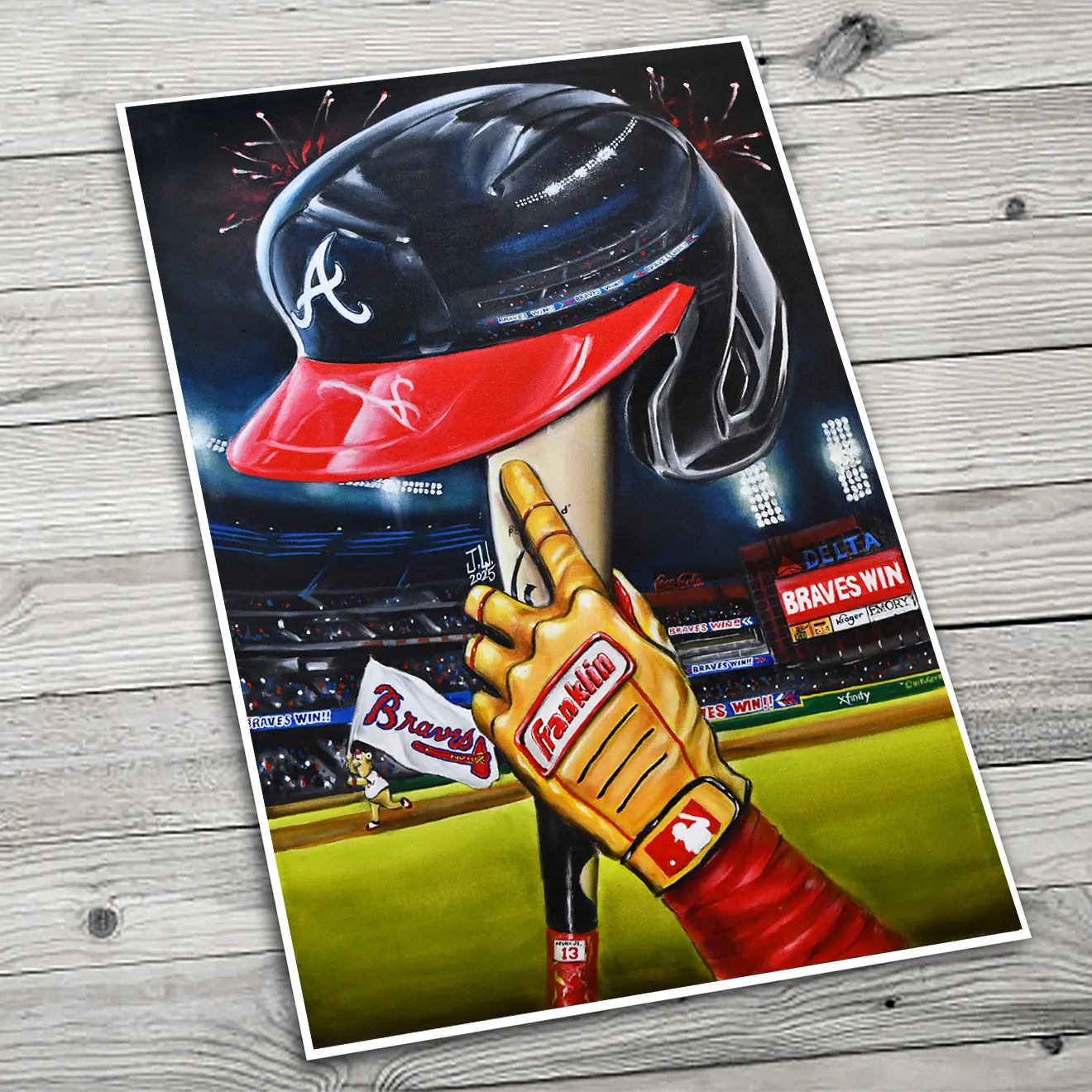 JEREMY WORST Baseball helmet Painting Poster Prints Size 11" x 17 , 16" x 24" , 24" x 36" 2024-2025 Style Artistic Wall Room Decor