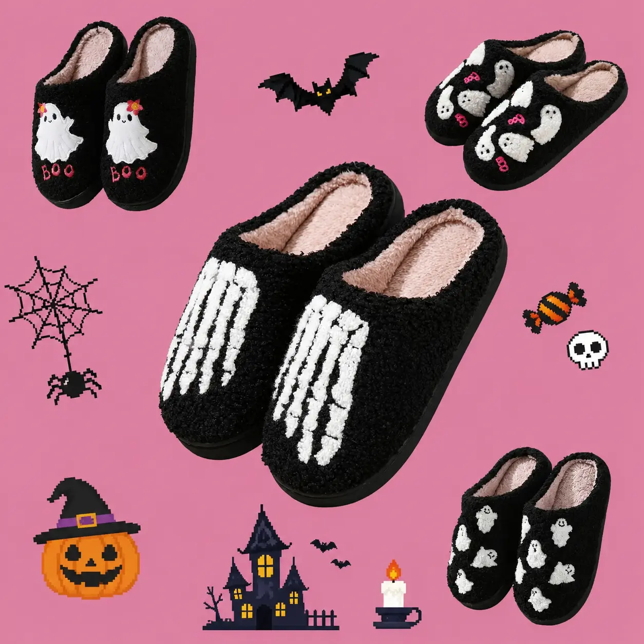 Christmas Slippers for Women Men Warm Cotton Memory Foam House Shoes Cozy Fluffy Indoor Winter Slippers Soft Fall Home Footwear Gift for Family, Party, Fur Slippers