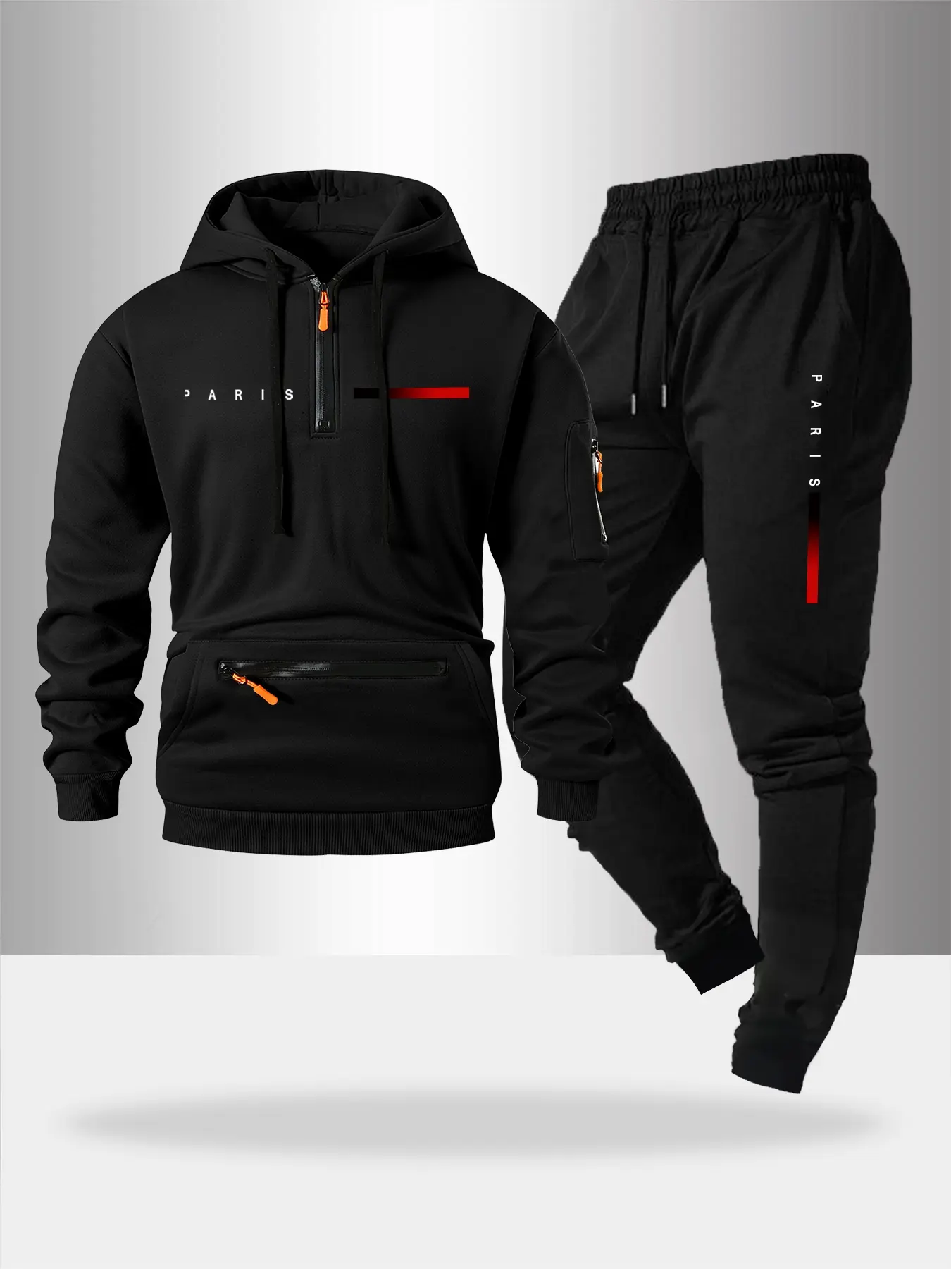 Men's Hooded Sweatshirt Set 2 Piece, Streetwear Tracksuit Set, Sweat Suits, Sweatsuits Set, Sporty Style Outfits, Sporty Style Clothes, Letter Print Pocket Design, Drawstring Casual Sport Pants, Fall & Winter Fitted Style