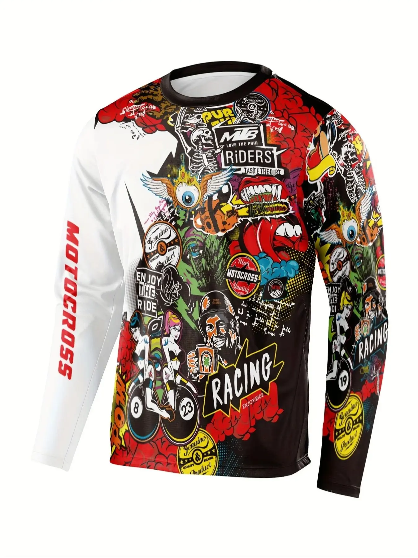 Men's Off-Road Motorcycle Riding Suit, Trendy Print Long Sleeve, Design, Knit Fabric, Ideal for Downhill, Cycling, Mountain Biking, Racing Shirt, Motorcycle Jersey, Motorsport Racing Jersey, Cycling Sports Wear