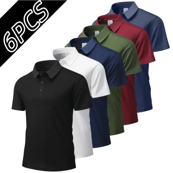 6-Pack Men’s Solid Color Short Sleeve Polo Shirts, Summer Breathable Skin-Friendly Wrinkle-Resistant Fabric, Turn-Down Collar Single-Breasted Design, Slim Fit Doesn’t Feel Restrictive, Versatile Top for Business Commuting and Casual Wear sohochic