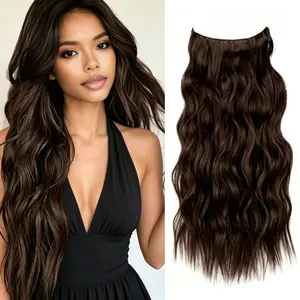 Plodon Invisible Wire Hair Extensions, 16/20/24 Inches, Synthetic Wave Curl Pieces, Includes 4 Safety Clips, Adjustable Size, Perfect for Beginners