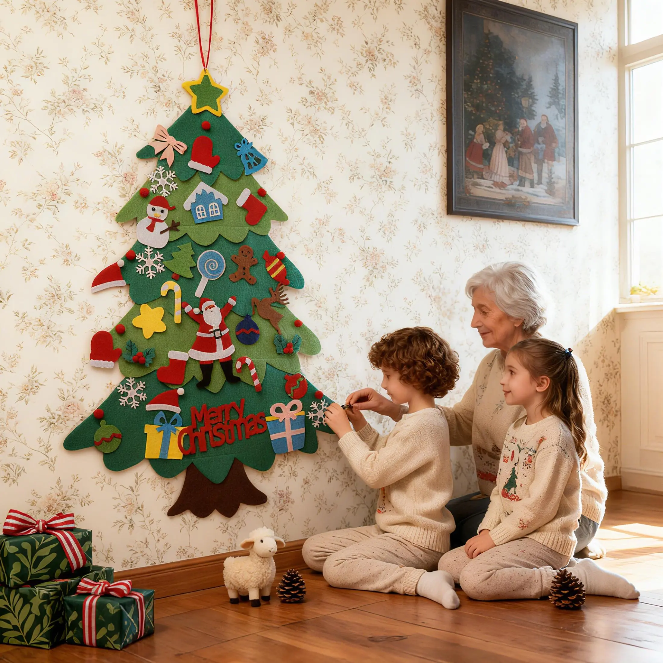 Personalized Felt Christmas Tree, DIY Interactive Kits, Holiday Decor, Door Hanging Ornament, Safe Christmas Gift