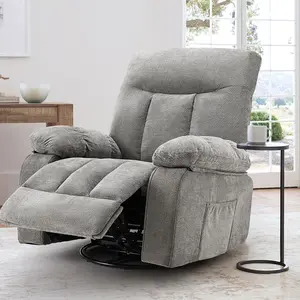 Rocker Recliner Chair, Swivel Recliner with Vibration Massage & Lumbar Heating, 270° Rotating Chenille Fabric Recliner with footrest for Living Room & Bedroom