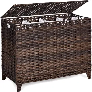 Laundry Hamper with 4 Removable Liner Bags; 176L Handwoven Rattan Laundry Basket with Lid & Heightened ; Clothes Hamper with Side Handles (Brown)