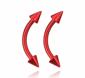 16G Externally Threaded PVD Red Curved Bar Eyebrow Cartilage Rook Surgical Steel Barbells with Spike Ends