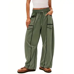 Women Barrel Shape Sweatpants High Waist Wide Leg Pants Drawstring loose Long Pants Casual Sweatpants