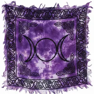 Triple Moon Altar Cloth — Violet Tie-Dye &amp; Celtic Knot 18 Inch Ritual Cloth