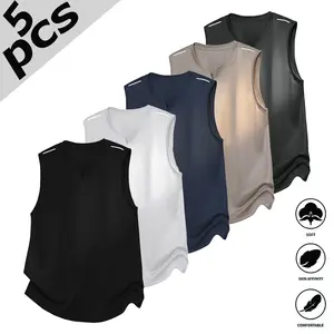 5-Pack Men’s Casual Sports Tank Tops – Summer Breathable Sleeveless Quick-Dry Henley Top for Fitness & Running, Multiple Colors Menswear