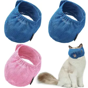 3 Pieces Cat Muzzles Breathable Mesh Muzzles Cat Grooming Restraint Bags with Muzzle Anti Bite Anti Meow to Prevent from Biting(Blue, Pink)