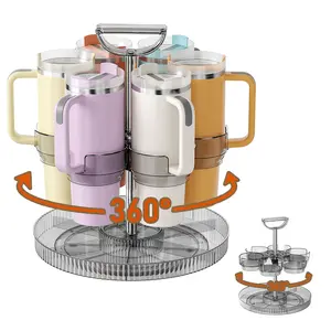 Rotating Cup Holder (Smoky Gray/SQ-3506) | 360-degree free rotation for easier cup retrieval | Multi-level storage saves countertop space | Suitable for kitchens/tea rooms/coffee bars