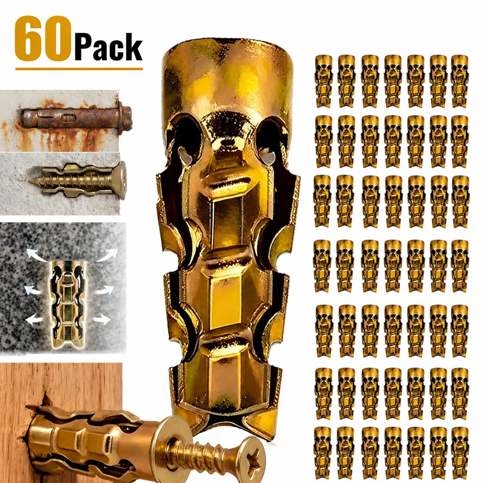 60-Pack Hinge Repair Screws for Door Hinges, 6×14mm Upgraded Short Corrosion-Resistant Expansion Lock Wall Anchors, Strong & Durable Stripped Thread Fixer with Versatile Compatibility for Cabinet Fixtures, Bathroom Fixtures