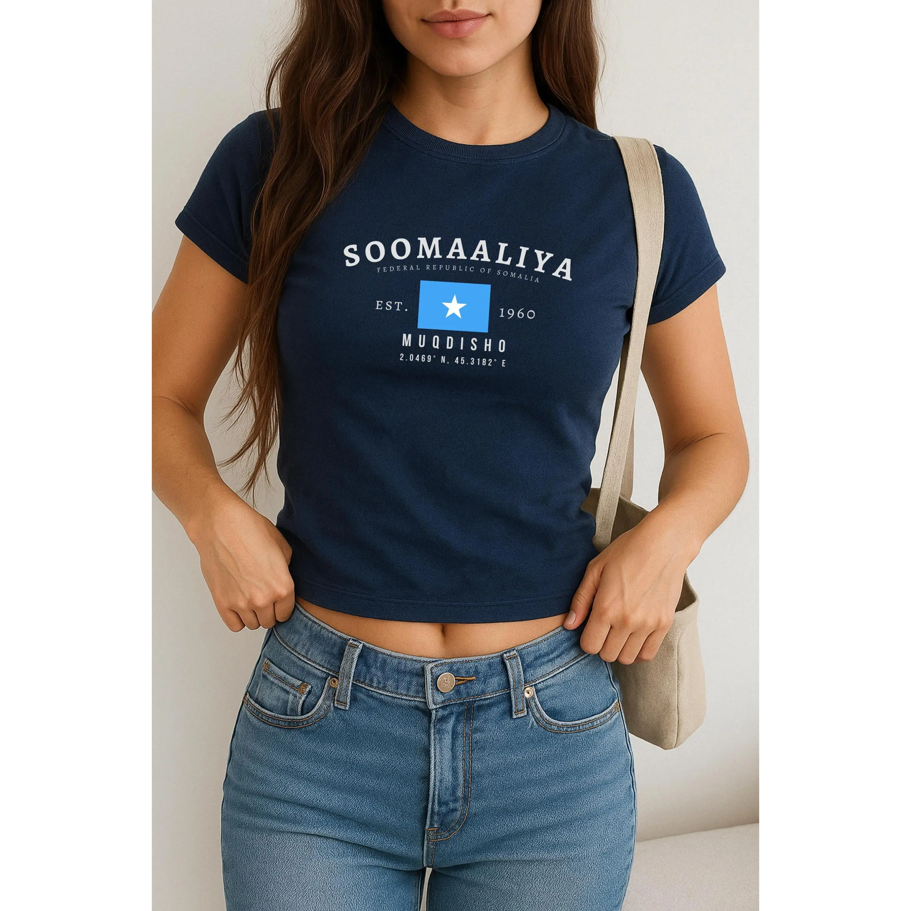 Somalia Baby Tee, Soomaaliya Y2K Baby Tee, Vintage Mogadishu Flag Shirt, East African Aesthetic Tee, Somali Pride for Women