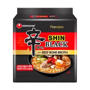 NONGSHIM Shin Black Ramen, Korean Premium Beef Broth Instant Noodles, 4 Pack (4.58 oz Each) Spicy Korean Favorite