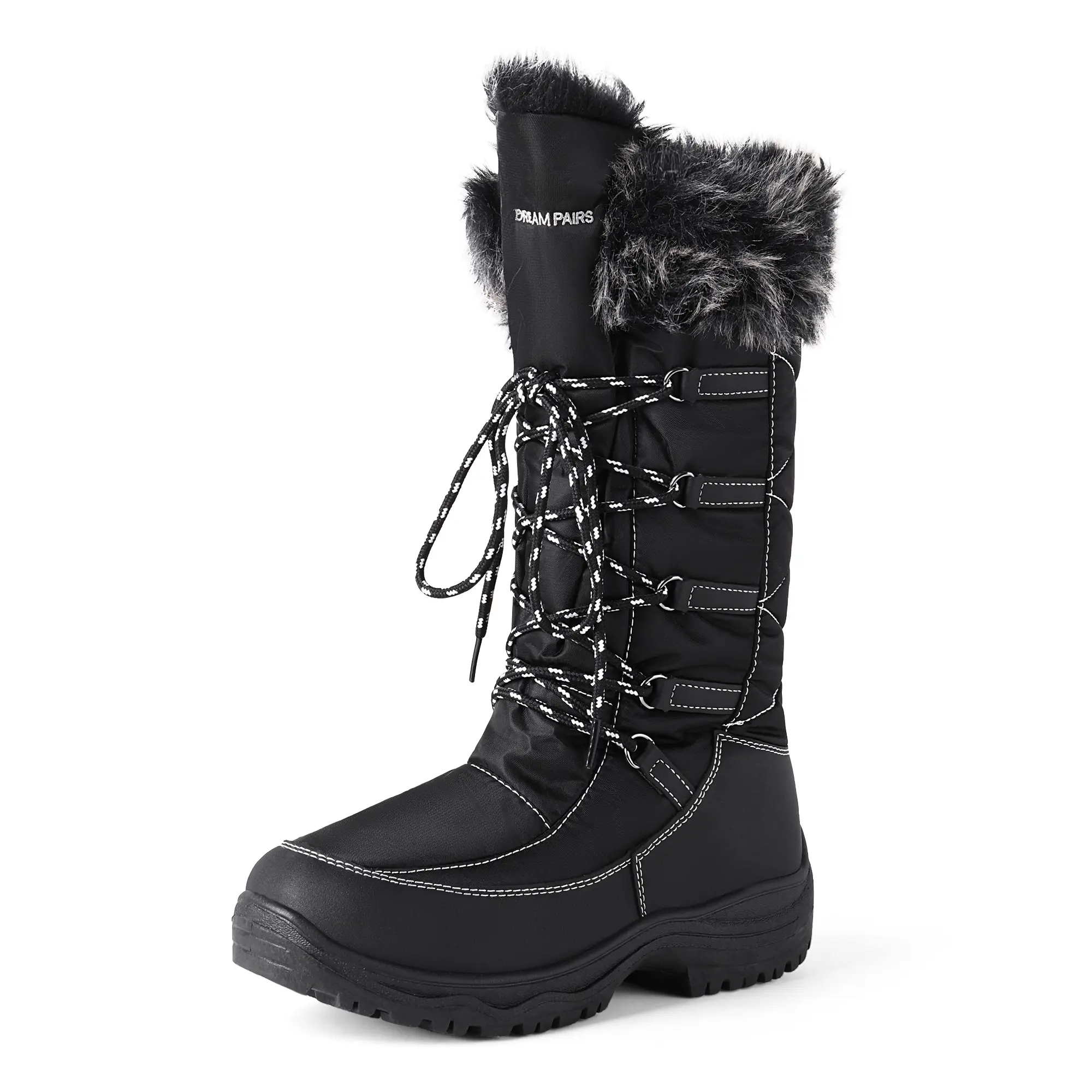 Dream Pairs Women's Waterproof Mid-Calf Snow Boots with Cozy Fur Trim, Plush Lining, Thermolite Insulation, and Slip-Resistant Traction Sole, Footwear, Plush Liner, Mid-Calf Coverage For Warmth, Secure Lace Zip, Bitterly Cold, Insulated, Laces
