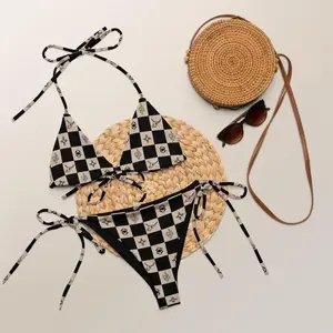 Punchy Western Checkered Bikini Set , Black & Tan Cowgirl Swimwear, Retro Y’allternative Swimsuit, Rodeo Summer Bikini, Southwestern Set