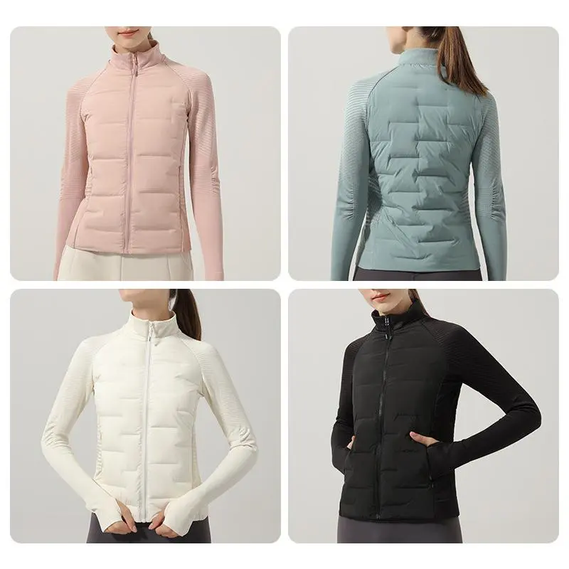 Women’s Ultra-Light White Goose Down Jacket, Slim Fit Seamless Puffer Coat for Running, Fitness, Hiking & Travel – Warm Winter Sports Down Jacket