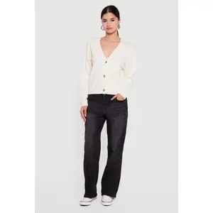 Button Front Long Sleeve V-Neck Cardigan