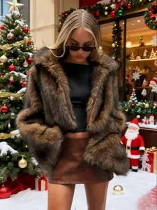 Women's Elegant Faux Fur Jacket, Long Sleeve Fitted Open Front Design, Winter Fashion Coat, Warm Autumn Outerwear, Simple Basic High-Quality Style, Tops, Womenswear