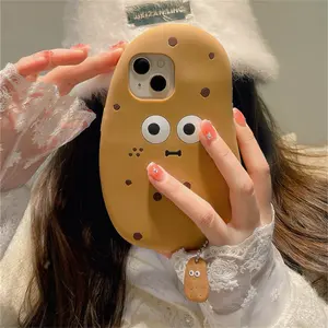 Cute Cartoon Potato Emoji Pendant Phone Case for iPhone 15 13 14 12 11 Pro Max Soft Silicon Cover Camera Protection Shockproof Casing